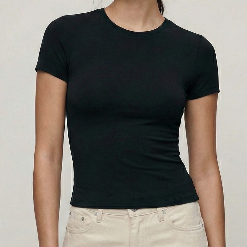 Aritzia Babaton Black Slim Fit Crewneck Baby Tee Minimalist Basic Small
